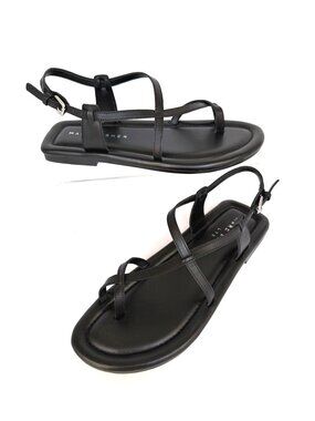 Marc Fisher LTD Gerty Ankle Strap Sandals Black Leather Toe Loop Size 7.5